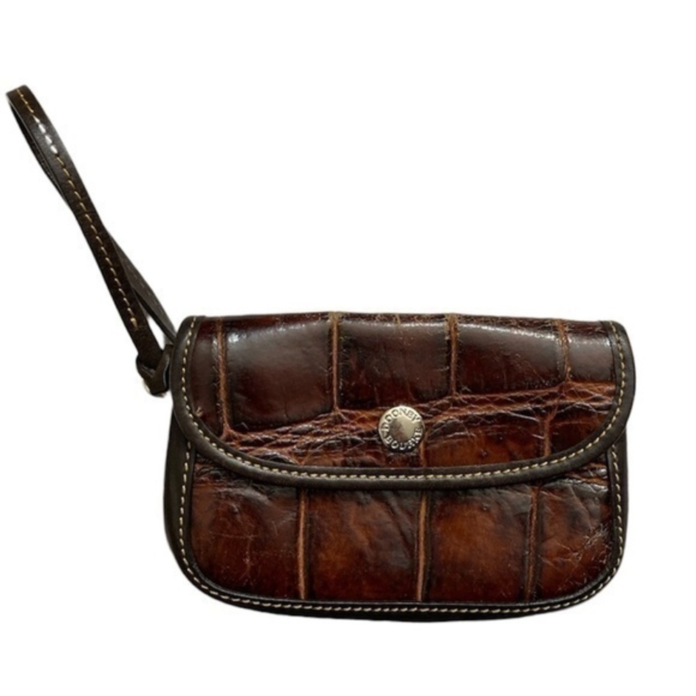 Dooney & bourke brown embossed leather wristlet mini clutch bag